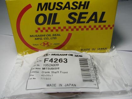 Oil seal Семеринг AS 42x55x7 R Silicone Musashi F4263, front crankshaft of  Alfa Romeo,Cadillac,Chevrolet,Chrysler,Citroen,Dodge,Fiat,Hyundai,Isusu,Jeep,Kia,Lancia,, Mitsubishi ,Opel,Peugeot,Saab ОЕМ 1052A809