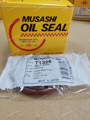 Oil seal  UES-2  42x60x7 R Brown Silicome Musashi/Japan , for crankshaft (front side) of TOYOTA  90311-42032,290311-42035,T1326