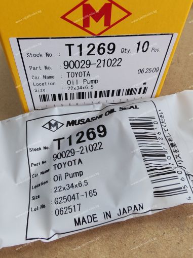 Oil seal  UE (AS) 22x34x6.5 R  Brown Silicome Musashi/Japan , for oil pump of  TOYOTA 90029-21022, 90029-21014,T1269 