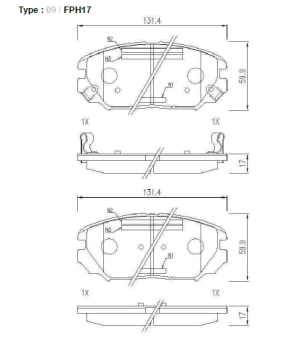 Комплект спирачни накладки HANKOOK FRIXA предни дискови FPH17 (A.B.S. 37525) за Honda, Hyundai, Kia