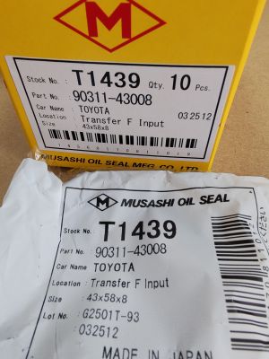 Oil seal  UE (TC) 43x58x8 L NBR Musashi/Japan , for camshaft of LEXUS,TOYOTA 90311-43008,T1439   