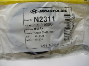 Oil seal  AS 46x58x8R NBR Musashi/Japan, front crankshaft of Nissan OEM 13510-05E00 ,N2311